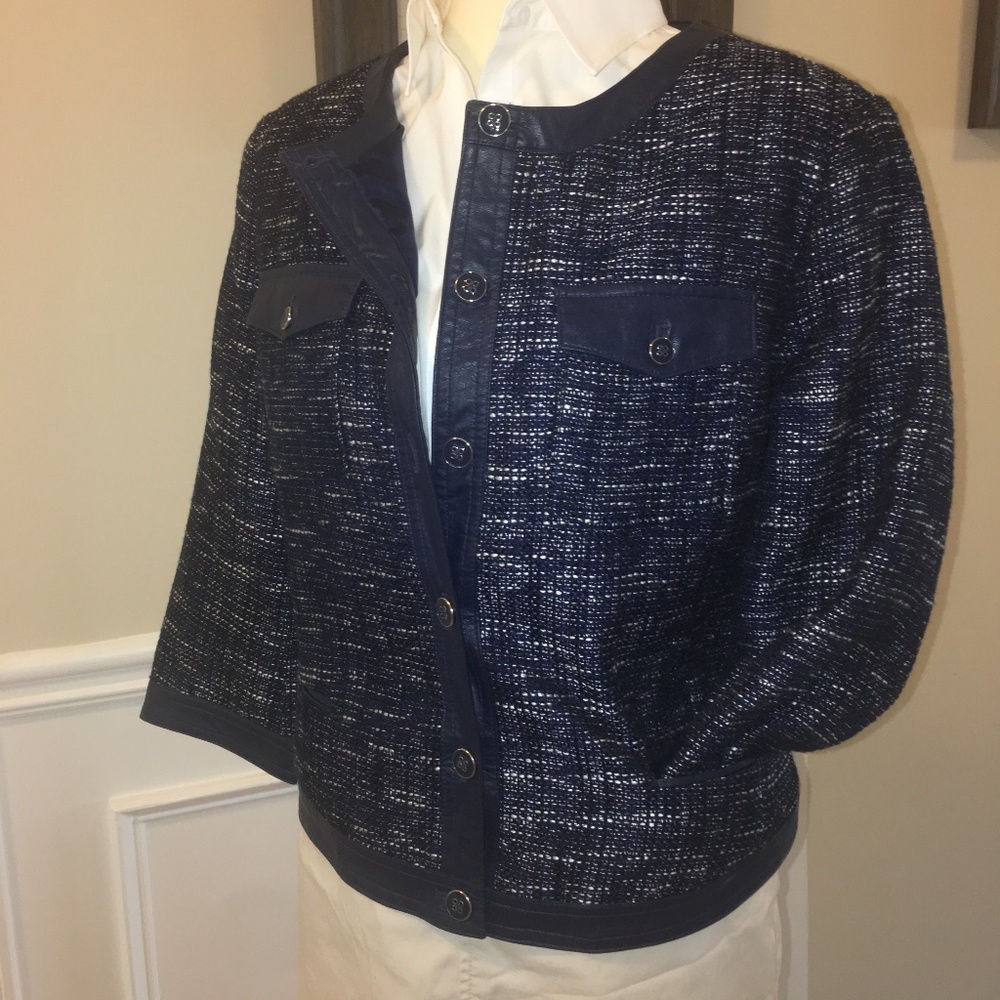 NWT NY & CO BLUE WHITE TWEED BUTTON UP JACKEt SZ14